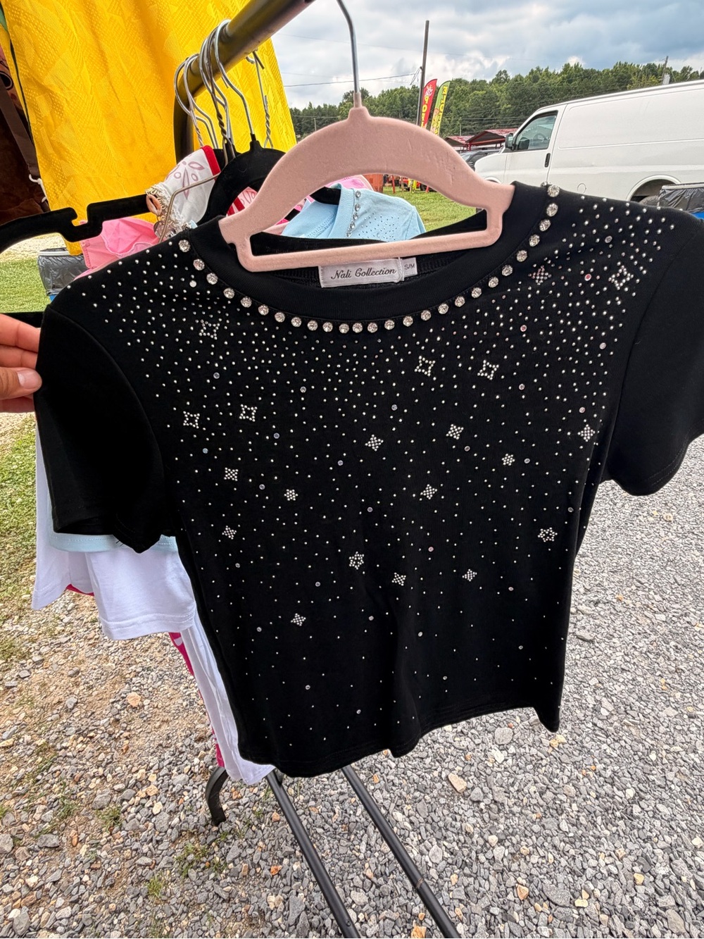 Teen Black Short Sleeve Tee with Rhinestone Accents